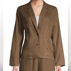 Eileen Fisher Shaped Organic Linen Blazer, Pine Needle Green Brown Womens Sz S